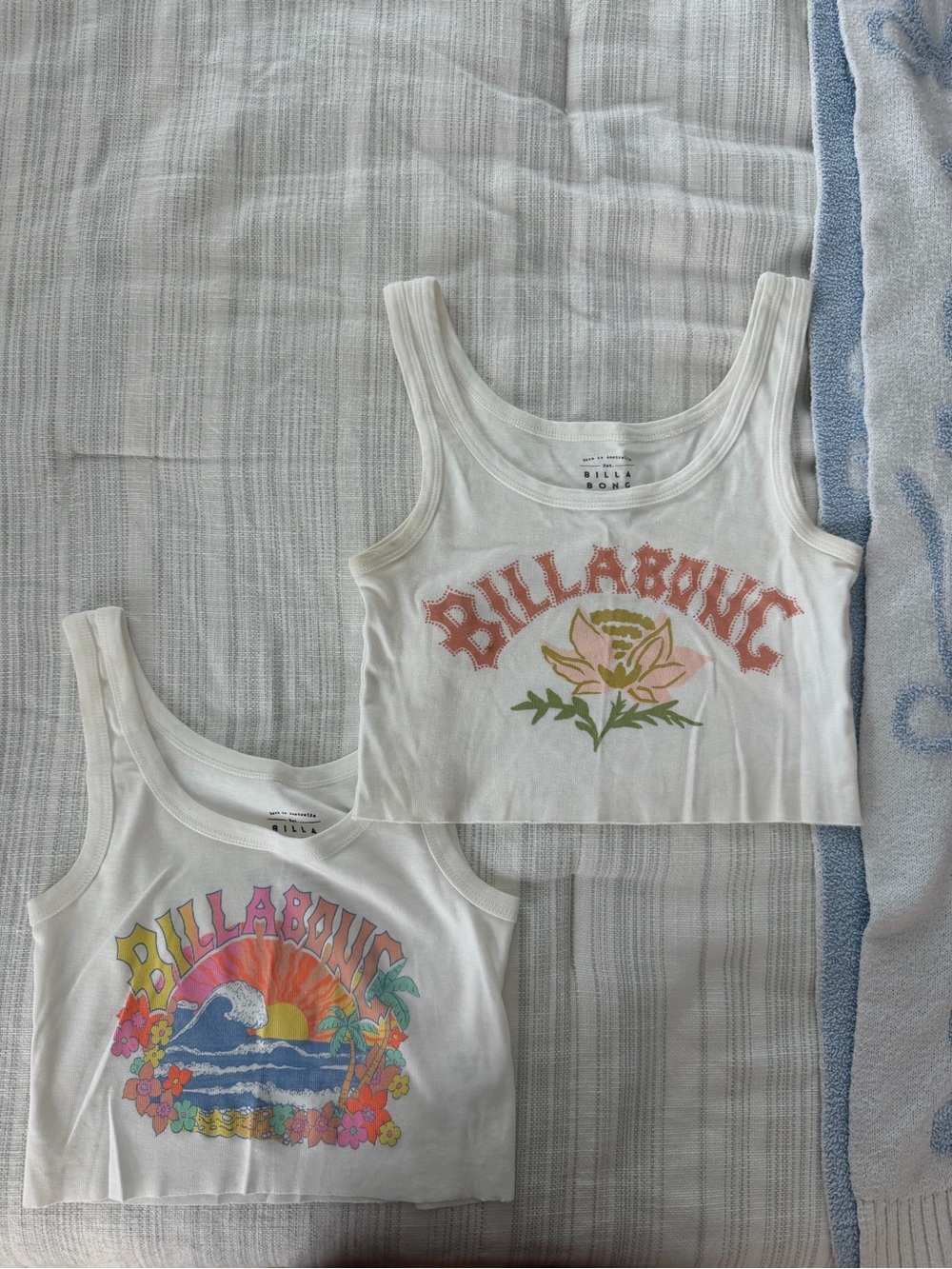 2 pack Billabong Girls' White Graphic Crop Tank Top - Floral & Sunset Designs